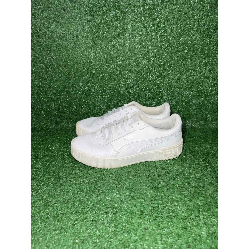 Puma Women Size 8 White Leather Casual Daily Lace Shoes Court Carina 2.0 Sneaker